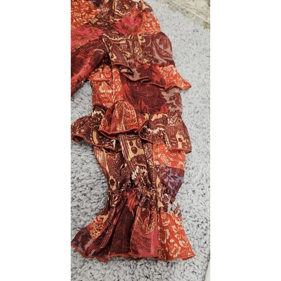 Frye Womens Tunic Top Patchwork Ruffled Long Sleeve Chiffon Peasant Boho Large - Picture 9 of 16